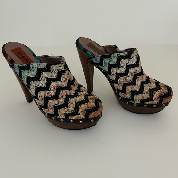 Missoni Shoes - Missoni Crochet-knit Multicolor Round Toe Chevron Print Wood Clog EU 40 US 10